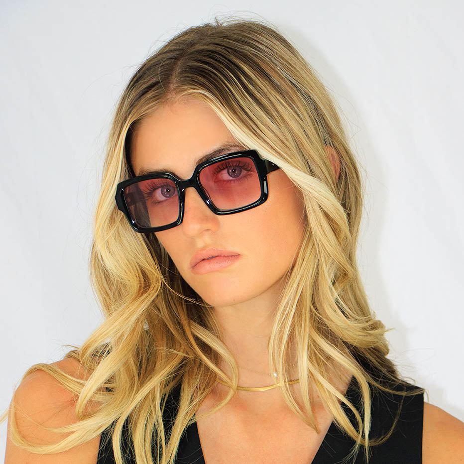 Rosara Black Acetate Sunglasses with Gradient Pink Lenses  display picture 3