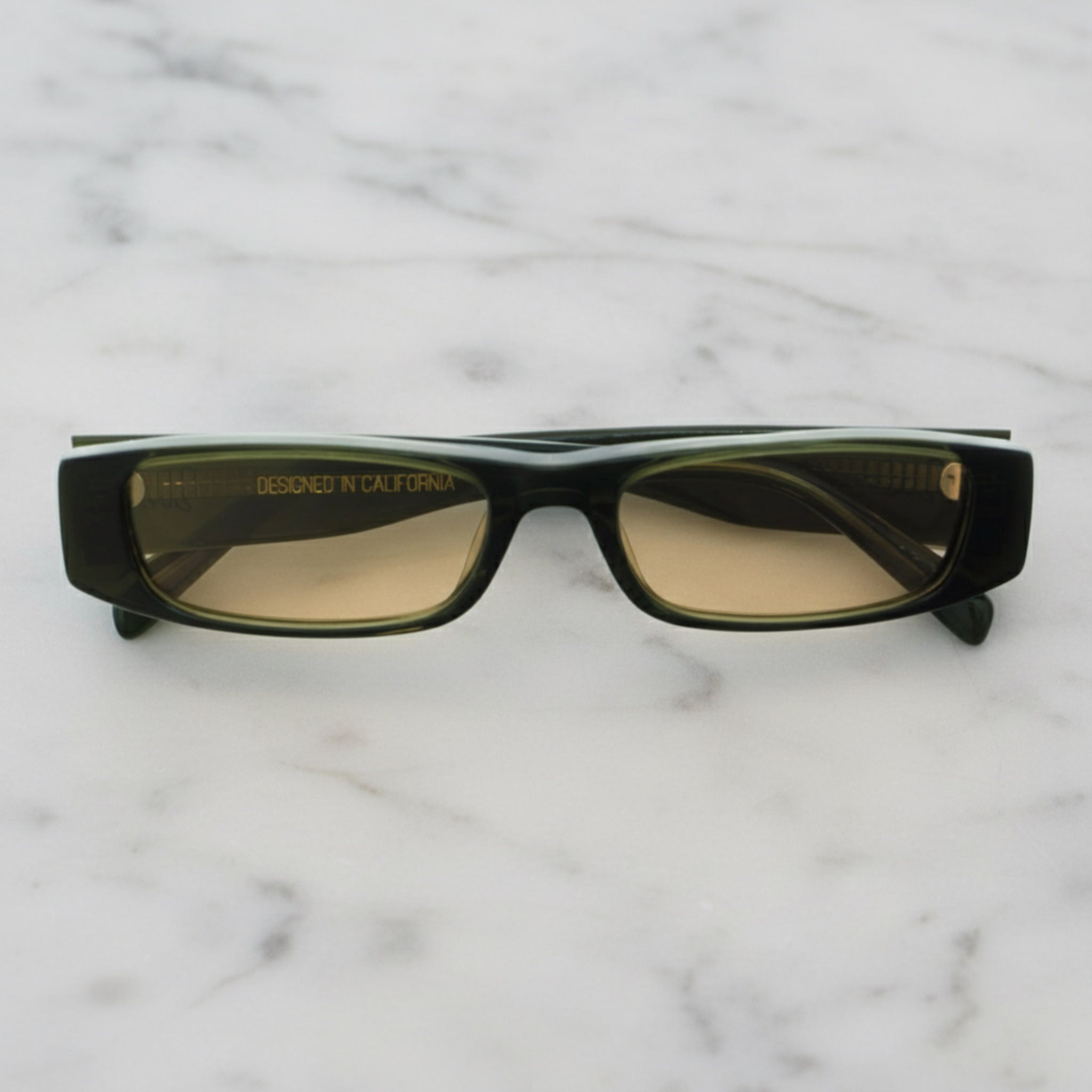 Soul California Eyewear Varin 2 sunglasses front view with sage green acetate frame and khaki polarized lenses.